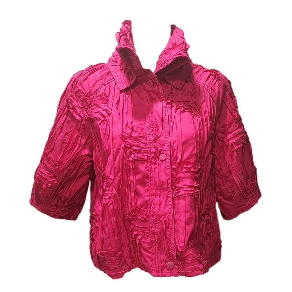 Samuel Dong 3D Textured Jacket Wearable Art Full Zip Fuchsia Pink Size Medium